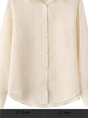 Zara Cream Button-Front Textured Blouse